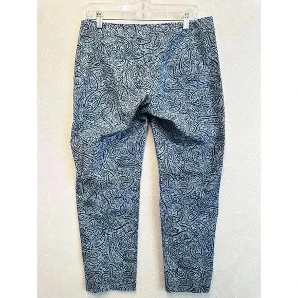 J JILL Women’s Size 8 Petite Blue Paisley Prints Cotton Straight Leg Ankle Pants - Picture 2 of 9